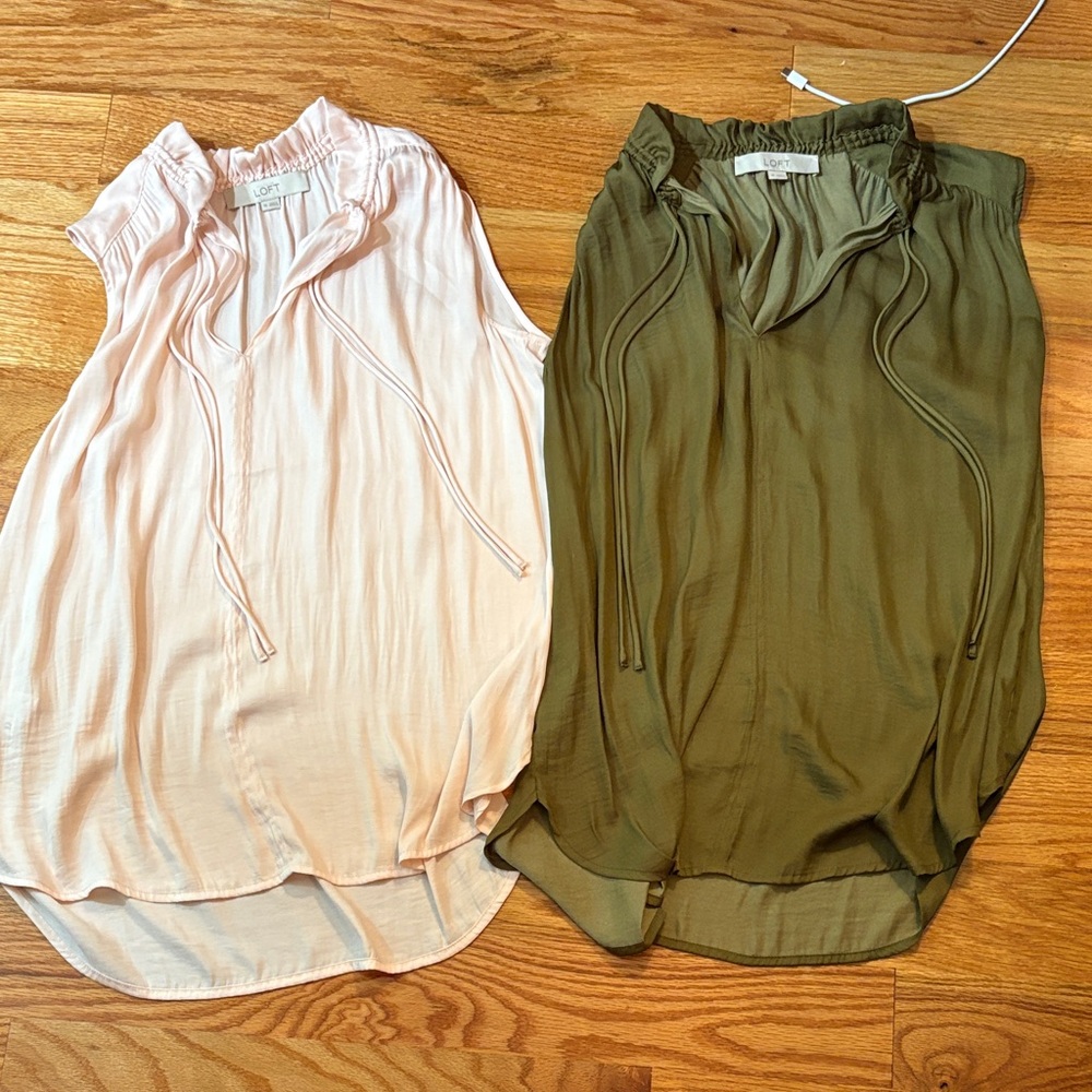 LOFT Sleeveless Tie-Neck Camisoles - Blush Pink & Olive